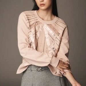 Anthropologie Blush Pink Sweatshirt with Sequin Detail